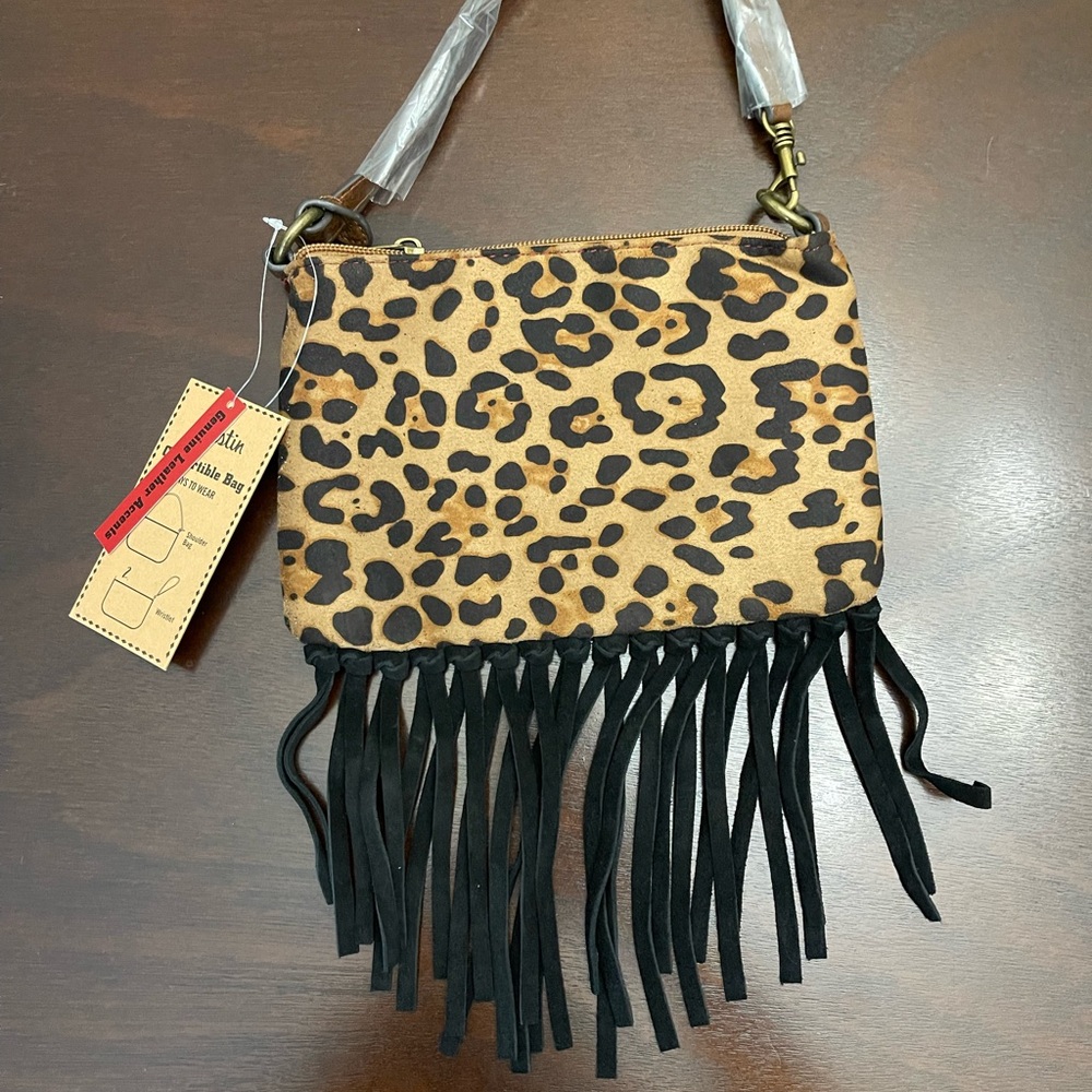 Justin Boots Brown and Black Shoulder/ Wristlet Bag with Fringe